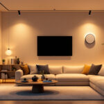A photograph of a beautifully designed living space showcasing sleek retrofit led recessed lighting