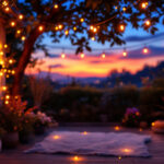 A photograph of a beautifully lit outdoor space adorned with vibrant led string lights