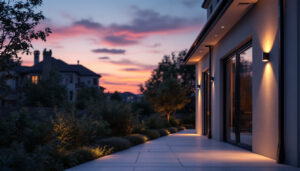 A photograph of a beautifully illuminated outdoor space at dusk