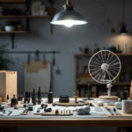A photograph of a beautifully arranged hanging light fixture kit displayed in a well-lit workspace