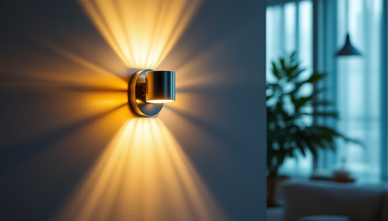 A photograph of a stylishly designed led wall lamp illuminating a modern interior space