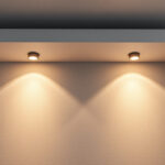 A photograph of a beautifully designed room featuring two recessed lights in an aesthetically pleasing arrangement