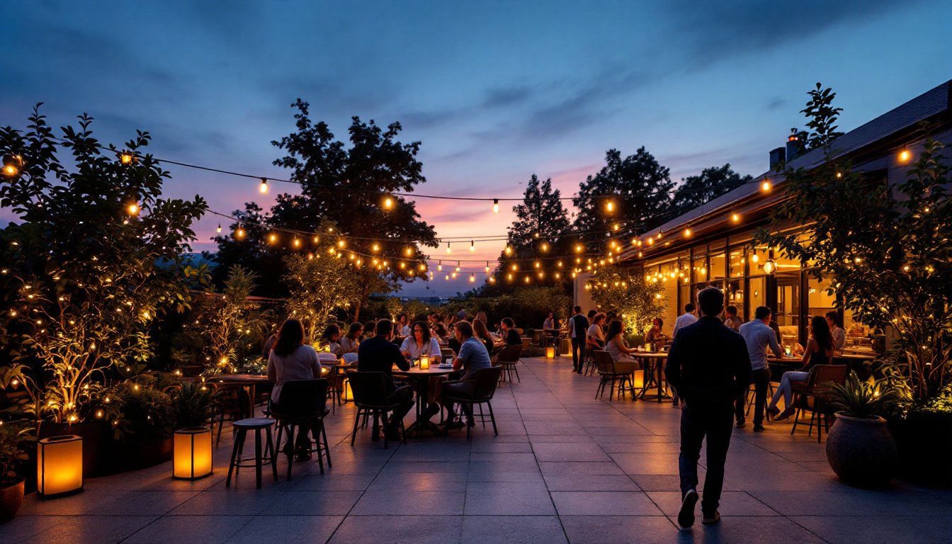 A photograph of capture a photograph of a beautifully illuminated outdoor patio featuring stylish led lights