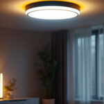 A photograph of a beautifully designed led flush mount light fixture installed in a modern home setting