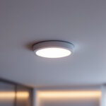 A photograph of a modern recessed light fixture installed in a stylish interior setting