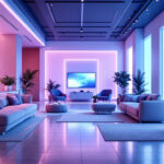 A photograph of a modern interior space featuring innovative uv lighting installations