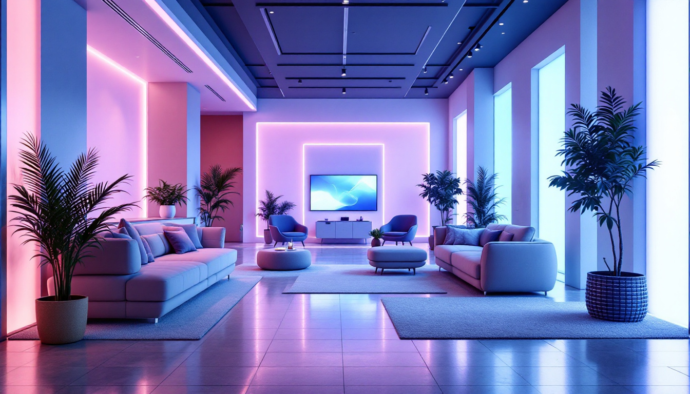 A photograph of a modern interior space featuring innovative uv lighting installations