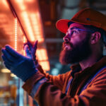 A photograph of a lighting contractor expertly installing or showcasing uv c lights in a commercial setting