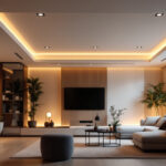 A photograph of a beautifully designed interior space featuring 4-inch led recessed can lights