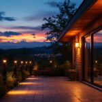 A photograph of a beautifully illuminated outdoor space at dusk