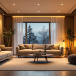 A photograph of a well-lit room showcasing 6-inch recessed lighting fixtures in various settings