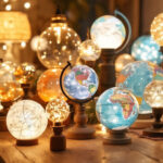 A photograph of a beautifully arranged display of decorative light globes in various styles and sizes