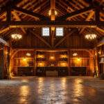 A photograph of a beautifully lit barn interior showcasing energy-efficient lighting solutions