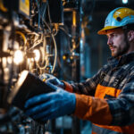A photograph of a lighting contractor working on a hid lighting ballast installation