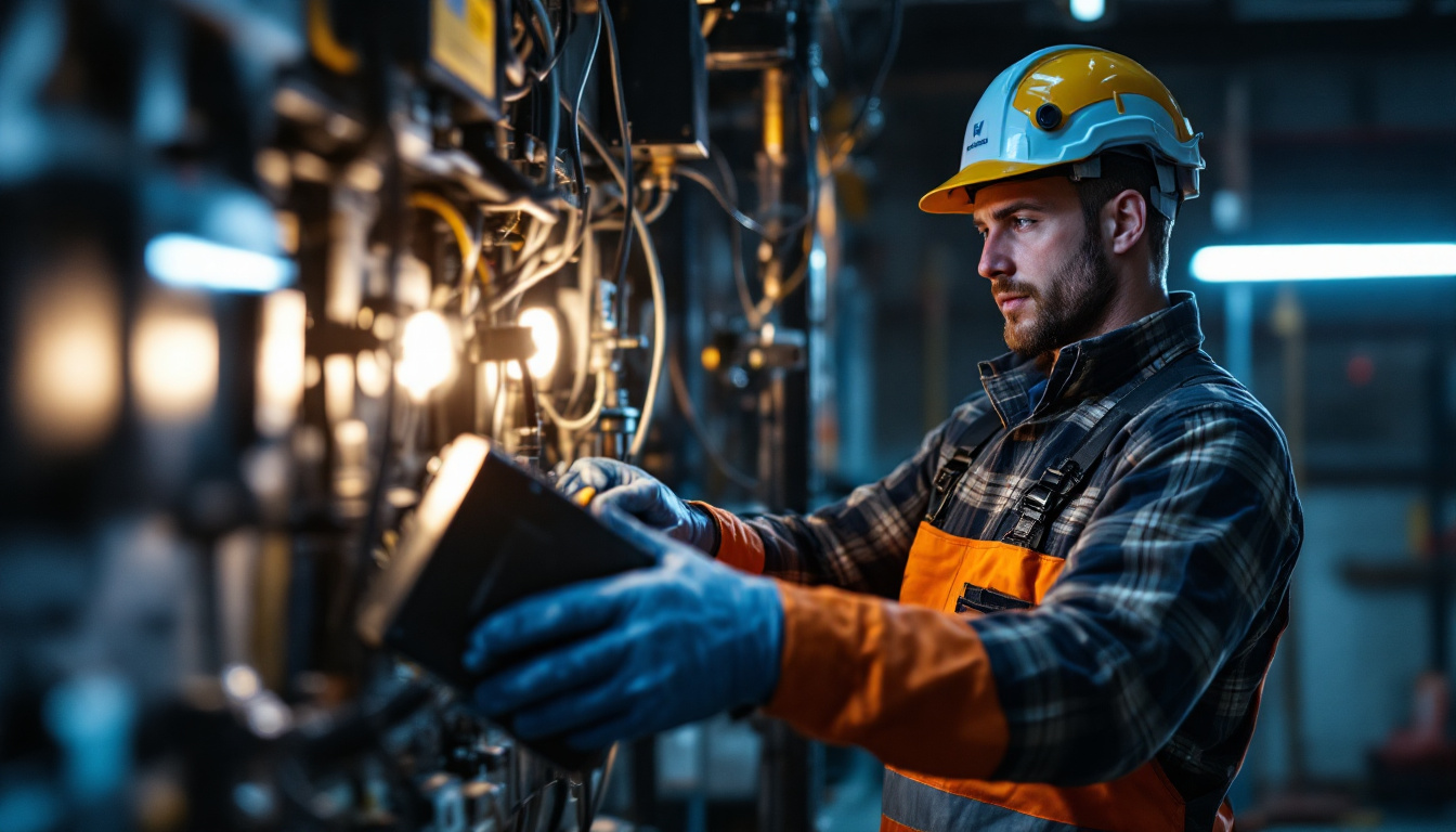 A photograph of a lighting contractor working on a hid lighting ballast installation