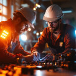 A photograph of a lighting contractor working with led lights in a modern workspace