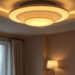 A photograph of a modern ceiling light fixture elegantly installed in a stylish interior setting