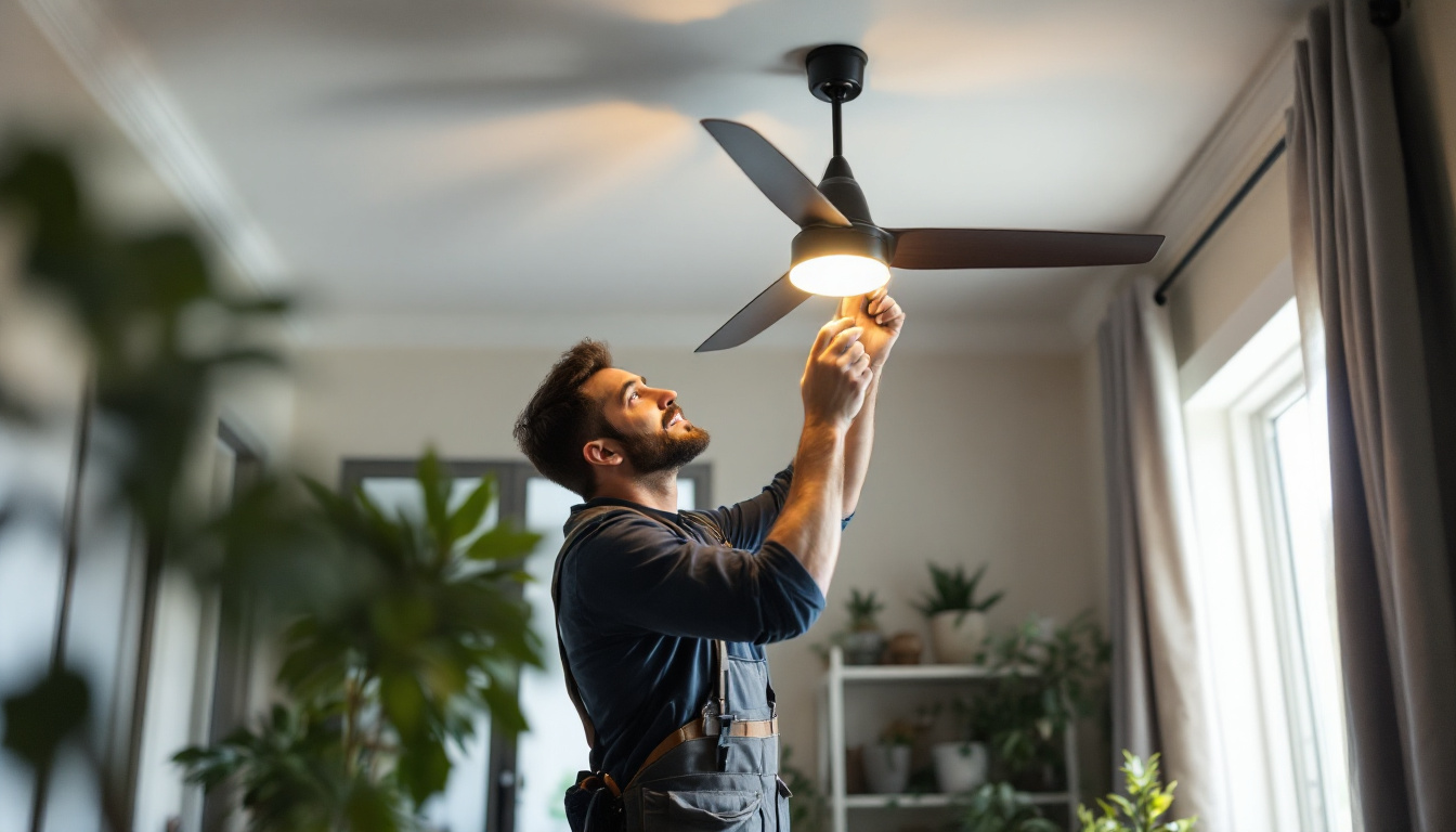 A photograph of a lighting contractor expertly installing a stylish
