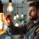 A photograph of a lighting contractor working diligently on a residential project