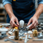 A photograph of a well-organized assortment of ceiling fixture parts