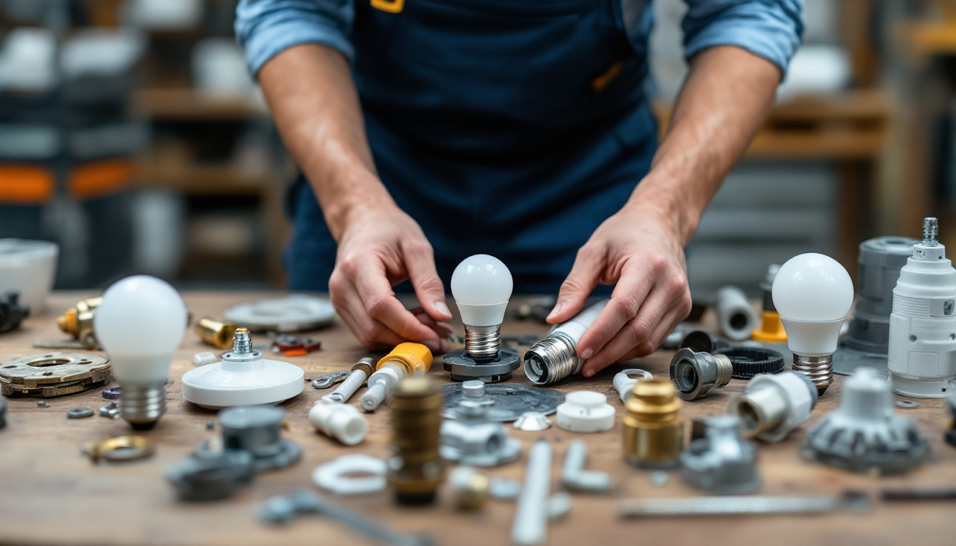 A photograph of a well-organized assortment of ceiling fixture parts