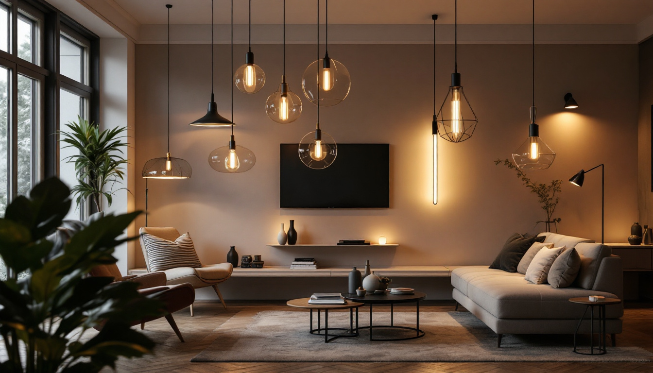 A photograph of capture a photograph of a modern lighting installation in a stylish residential or commercial space