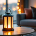 A photograph of a well-designed indoor solar lantern in a stylish living space