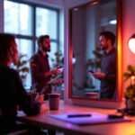 A photograph of a well-lit workspace featuring a team actively engaged in a training session on led lights