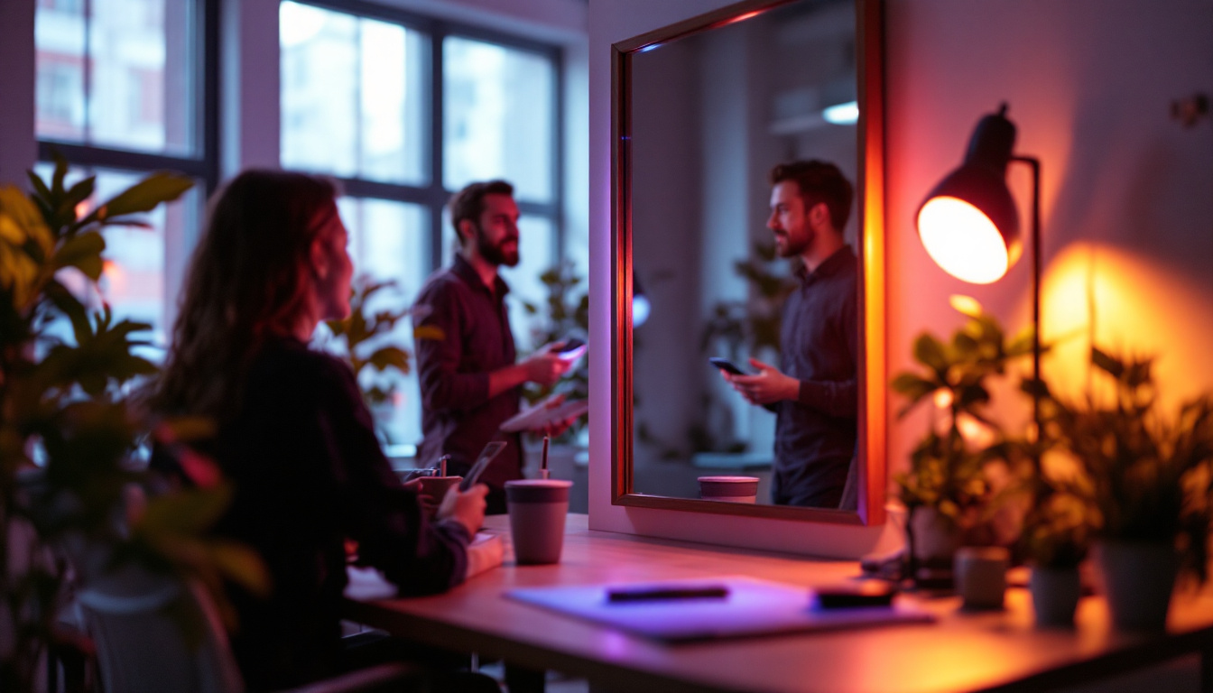 A photograph of a well-lit workspace featuring a team actively engaged in a training session on led lights