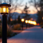 A photograph of a beautifully illuminated bollard light in an outdoor setting