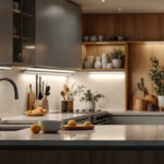 A photograph of a lighting contractor installing sleek