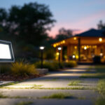 A photograph of a well-lit outdoor space featuring led flood lights in use