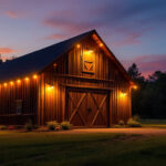 A photograph of a well-lit barn showcasing led barn lights in action