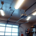 A photograph of a well-lit garage interior showcasing an efficient ceiling light installation