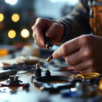 A photograph of a skilled lighting contractor expertly installing a wire-to-wire connector in a well-lit environment