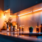 A photograph of a beautifully lit cabinet showcasing vibrant led strip lighting