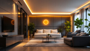 A photograph of a well-lit modern interior space featuring 3-inch led recessed lighting fixtures
