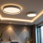 A photograph of a modern interior space showcasing sleek led recessed lighting fixtures in action