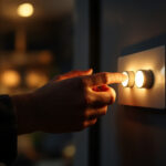 A photograph of a skilled lighting contractor adjusting a sleek