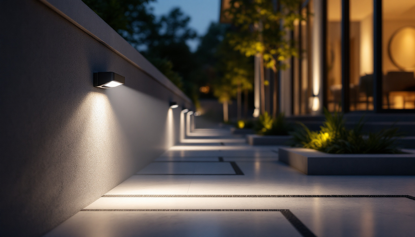 A photograph of a well-lit exterior space featuring a sleek motion sensor flood light in action
