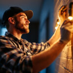 A photograph of a lighting contractor expertly installing phoenix led lights in a modern residential or commercial space