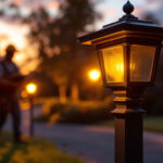 A photograph of a beautifully illuminated mailbox post at dusk