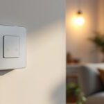 A photograph of a stylishly installed in-wall switch timer in a modern home setting