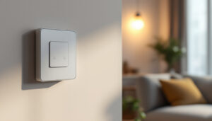A photograph of a stylishly installed in-wall switch timer in a modern home setting