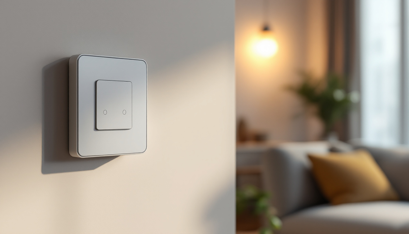 A photograph of a stylishly installed in-wall switch timer in a modern home setting