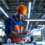 A photograph of a lighting contractor assessing a workspace filled with t8 lamps