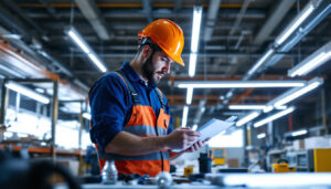 A photograph of a lighting contractor assessing a workspace filled with t8 lamps