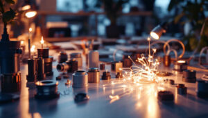 A photograph of a well-lit workspace showcasing various wire housing designs and configurations