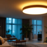 A photograph of a beautifully designed led ceiling light in a modern interior setting