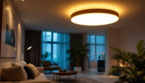 A photograph of a beautifully designed led ceiling light in a modern interior setting